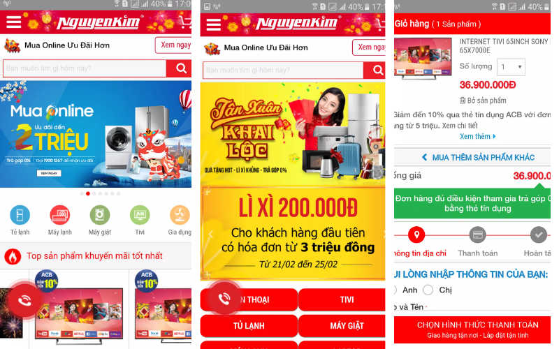 Giao diện app bán hàng Nguyễn Kim