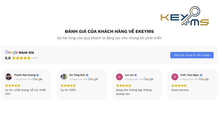 Ekeyms.net đã nhận được nhiều đánh giá tích cực từ các khách hàng